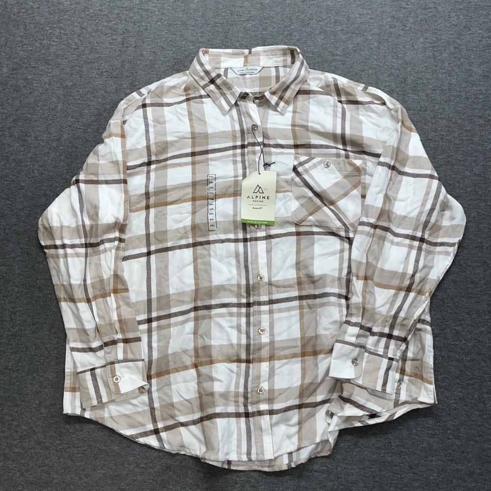 Alpine Design Women's Journey Oversize Flannel Size XL White Harvest Plaid NWT